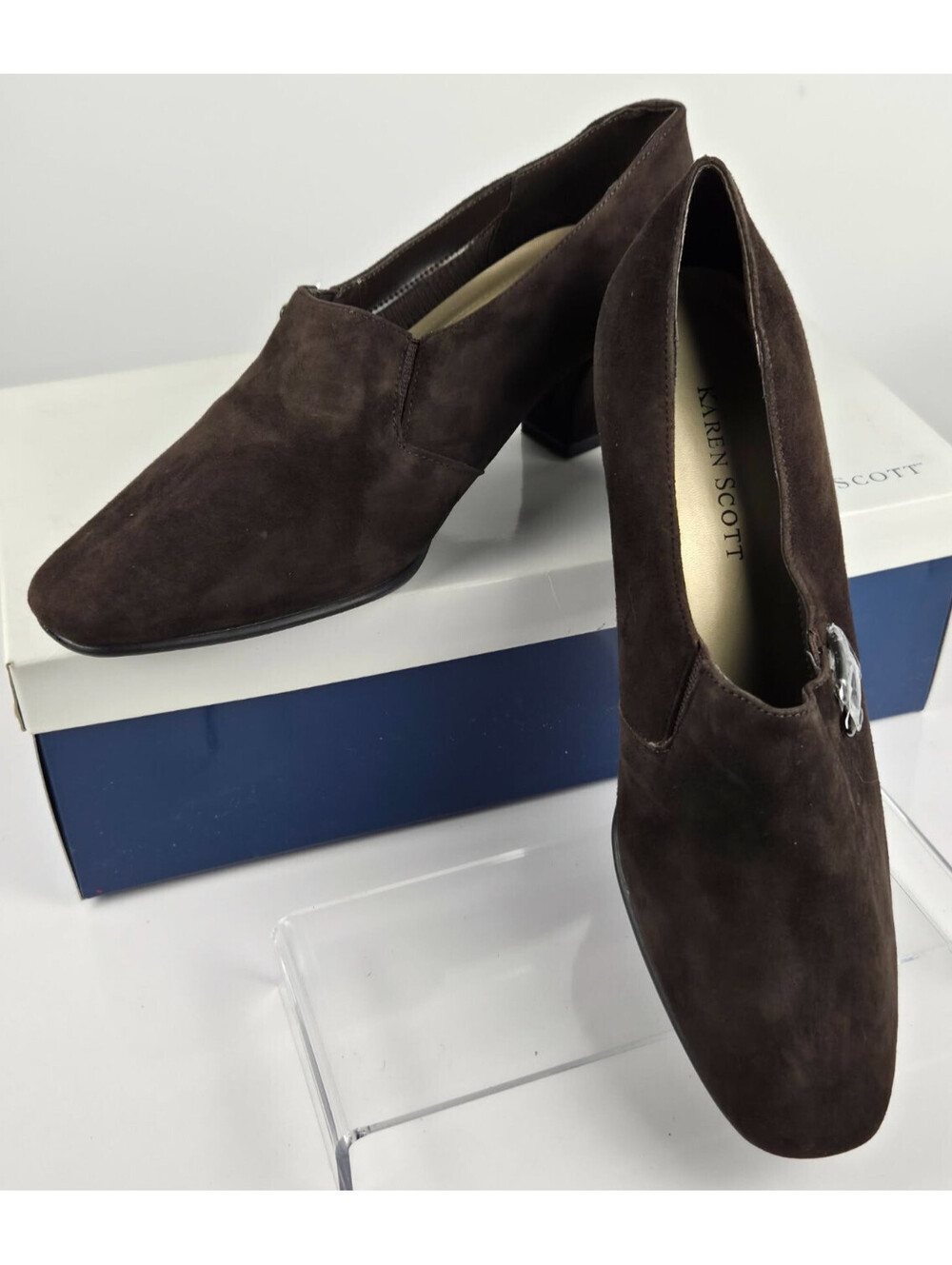 Karen Scott Chocolate Brown Suede Low Heel Slip-On Shoes Size 6.5 M
